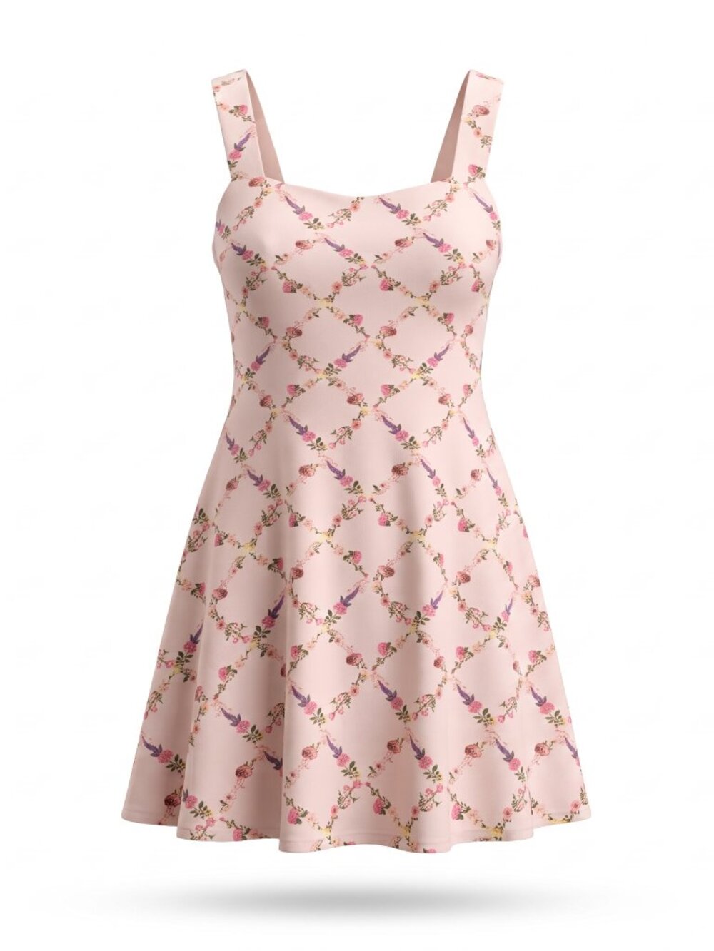 Japna Pink Floral Lattice Sundress Square Neck Smocked Back XL/TG